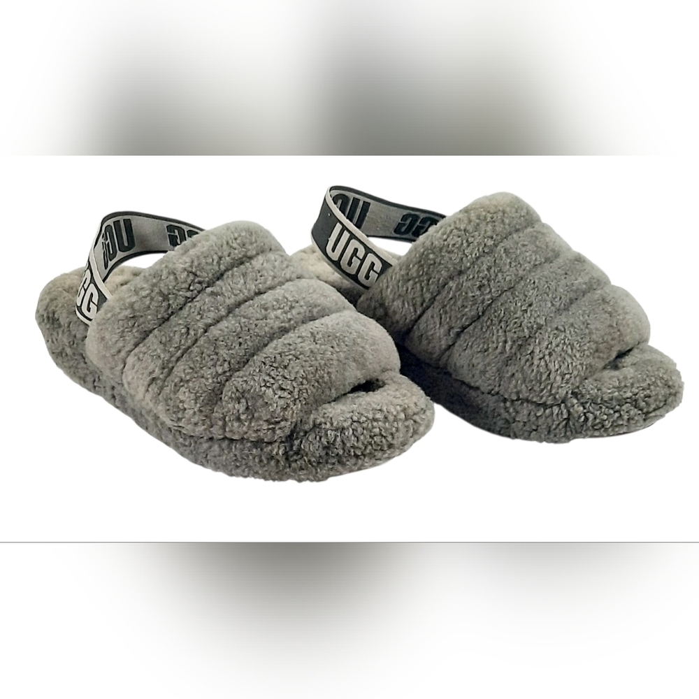 UGG Kids Fluff Yeah Slide Slipper Charcoal Gray Size 2K